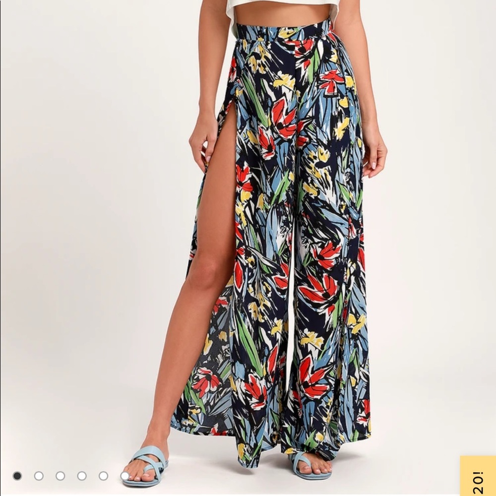 Pauma Navy Blue Print Wide-Leg Pants